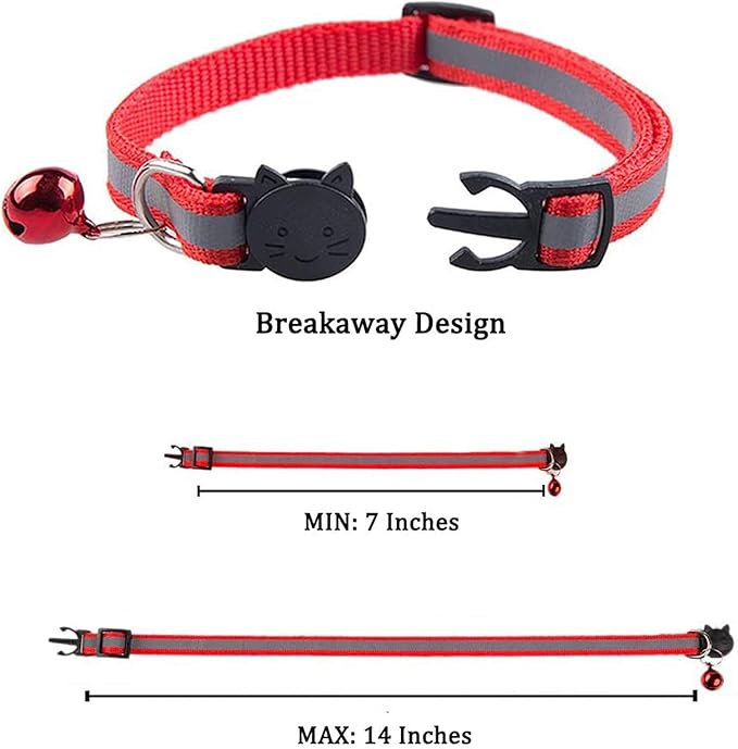 Breakaway Reflective Nylon Cat Collars with Bell (4 Colors)