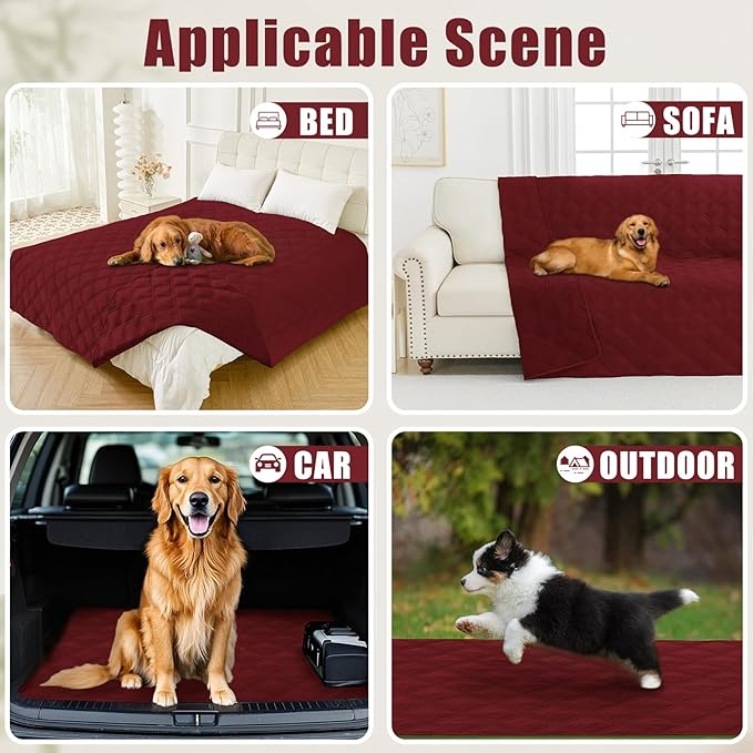 Smiry Waterproof Dog Bed Cover Blanket 68x82, Soft Reversible Pet Blanket, Washable Leakproof Cats Dogs Couch Cover for Sofa, Couch, Furniture, Wine Red/Wine Red