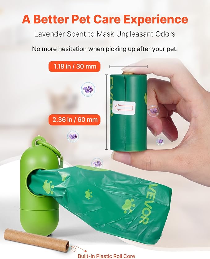 VEVOR Dog Poop Bags, 270 Counts 13 x 9 in, Sturdy & Thick Pet Waste Bags, Biodegradable HDPE Waste Bag Refill Rolls, Lavender Scented, Leak-Proof Trash Bag for Doggie Cat Pet, Dispenser Not Included