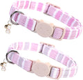 Elegant little tail 2 Pack Cat Collar-Pink Strip Cotton Breakaway Cat Collars with Bell Pendant Kitten Girl Safety Adjustable Collar for Small Cats Puppy