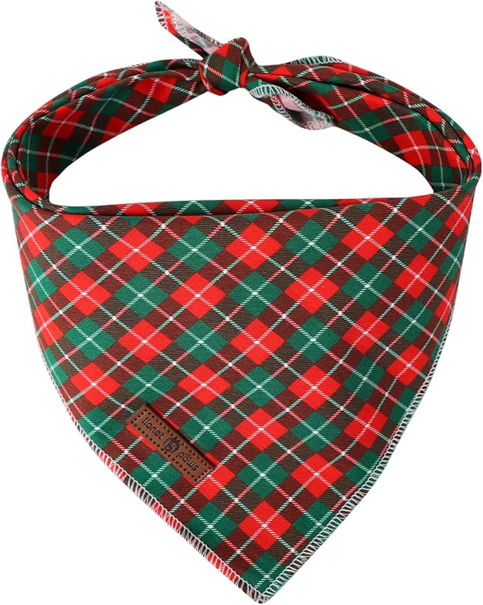 Lionet Paws Cotton Christmas Dog Bandanas,Red Green Grid Comfortable Dog Bandana Bibs Scarf Dogs Kerchief,Autumn Scarves for Small Medium Dogs Pets