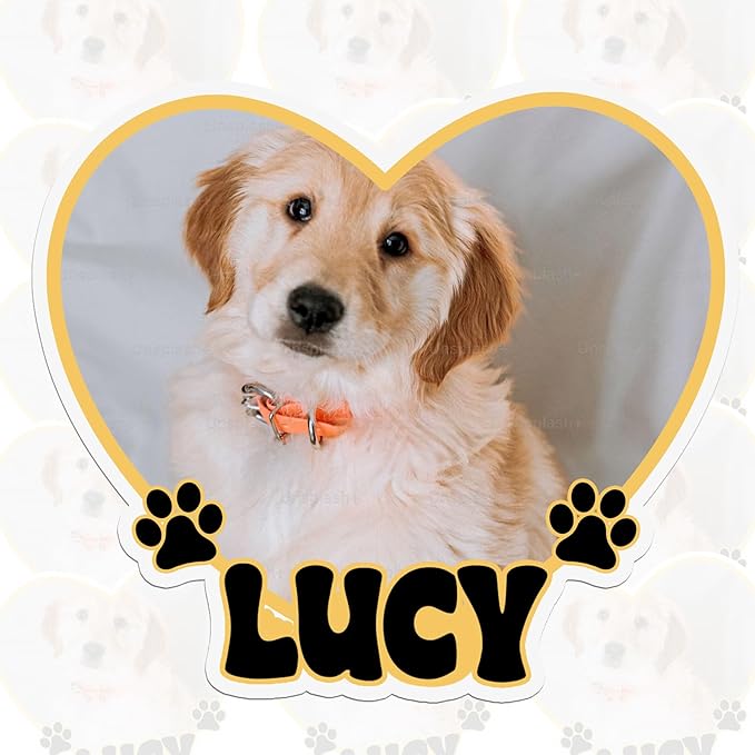 Custom Pet Photo Heart Sticker Personalized Pet Name Decal Cute Pawprint Design Waterproof Durable Vinyl for Laptops Water Bottles Cars Pets Owners Gift Animal Lover Customizable Dog Cat Portrait