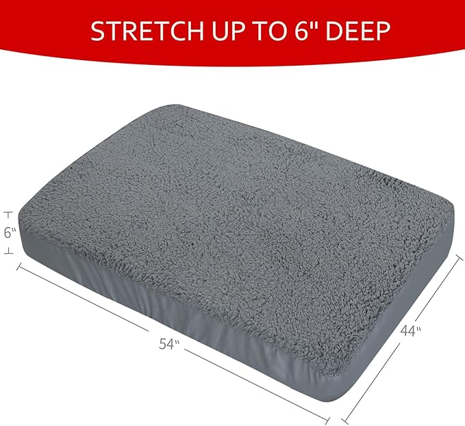 Dog Bed Covers Soft Plush Replacement Washable, Waterproof Pet Mattress Bed Liner Grey 54x44 Inches, for Dog/Cat, Cover Only