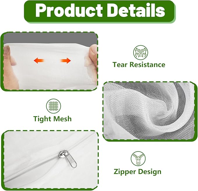 6 Pack 16.9 * 16.9 * 47.2inch Plant Cover for Square Tomato Cage,Tomato Trellis Mesh Netting Covers with Zipper Drawstring Bird Netting for Garden Protection
