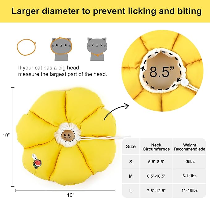 HiDREAM Cat Cone Collar,Cute Waterproof Elizabethan e Collar for Cats,Anti-Bite Lick Wound Healing Safety Cat Recovery Collar,Yellow Flower All-Season Style