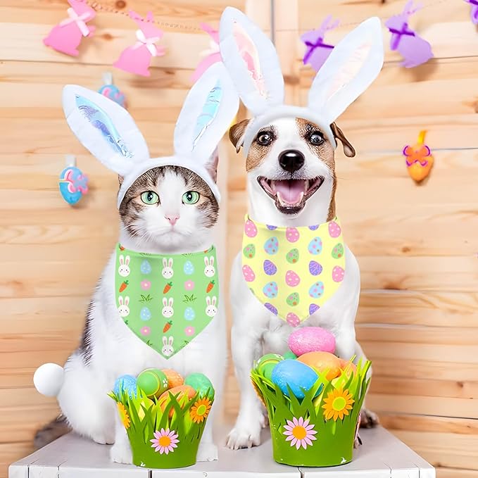 Easter Dog Bandana, 2 Pack Adjustable Holiday Party Birthday Pets Rabbit Easter Egg Bandana Triangle Bibs Cat Scarf Set