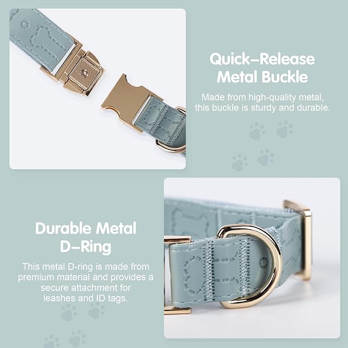 TDTOK Stylish Leather Dog Collar, Comfortable Soft PU Leather Dog Collars for Large Medium Small Dogs with Quick Metal Buckle, Adjustable Pet Collar with Cute Bone Pattern Design (Blue, L)