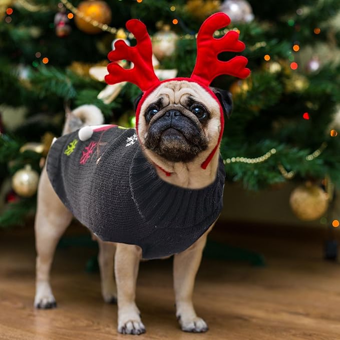 Christmas Dog Sweaters Xmas Pet Outfit Clothes Cute Black Snowman Costume Puppy Cat Knitted Jumpers (XXL,Black Snowman)