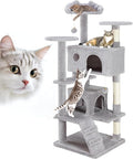 54 Inches Cat Tree Tower Condo Furniture, Cat Tower for Indoor Cats, Cozy Hammock and Sisal Scratching Posts, Multi-Level Durable Cat Scratch Post for Kittens Pet House Play, Detachable Toy, Beige