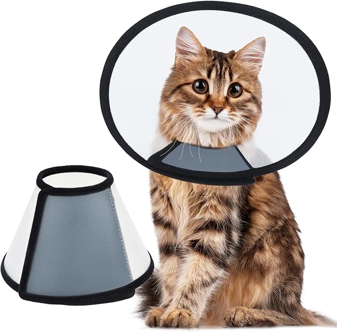 Vivifying Cat Cone, Adjustable Recovery Pet Cone, Lightweight Plastic Elizabethan Collar for Large Cats and Small Size Dogs