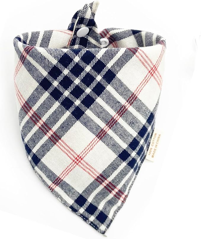 Christmas Plaid Dog Bandana with Button, Fall Dual Layer Scarf Soft Cotton Triangle Bib Girls and Boys Kerchief Adjustable Accessories for Small Medium Large Extra Large Dog Puppy Pet Cat