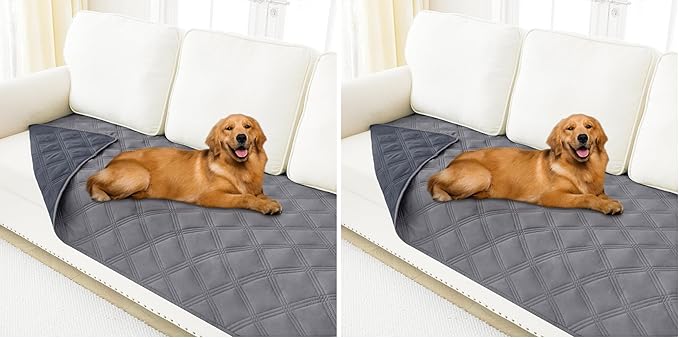 Smiry Waterproof Dog Bed Cover Blanket 30x70, Soft Reversible Pet Blanket, Washable Leakproof Cats Dogs Couch Cover for Sofa, Couch, Furniture, Lattice, Grey/Dark Grey (Pack of 2)