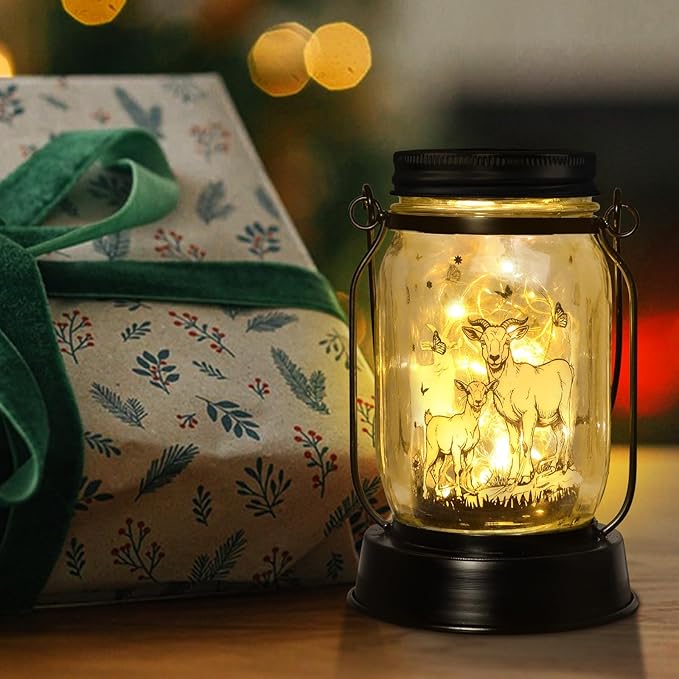 Goat Gifts for Women/Men Goat Solar Lanterns Mom Birthday Animal Lovers Lantern Animal Memorial Lights Solar Garden Decoration for Yard, Patio,Backyard,Porch Torches