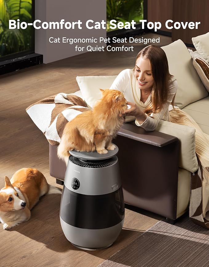 ‌Dreame Pet Air Purifier, Cleans 5,386 ft² in One Hour, 1,346 ft² for Home Large Room, NeverChange 5.4-Year Filters for Odor Purification, 360° Visual Collection of Hair, ‌Pet-Friendly Design, Grey