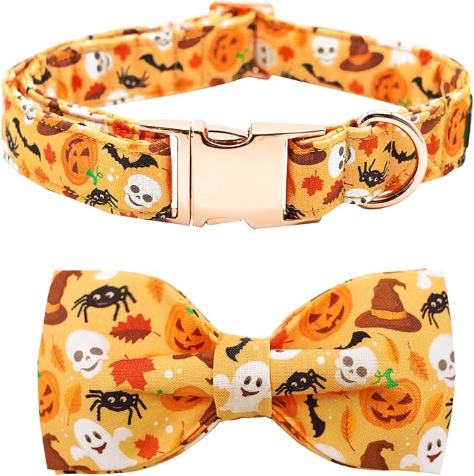 Halloween Dog Collar, Pet Collar Bow Fall Pet Collar Girl Boy Holiday Collar Gift Bow Cute Soft Puppy Collars for X-Small Puppy