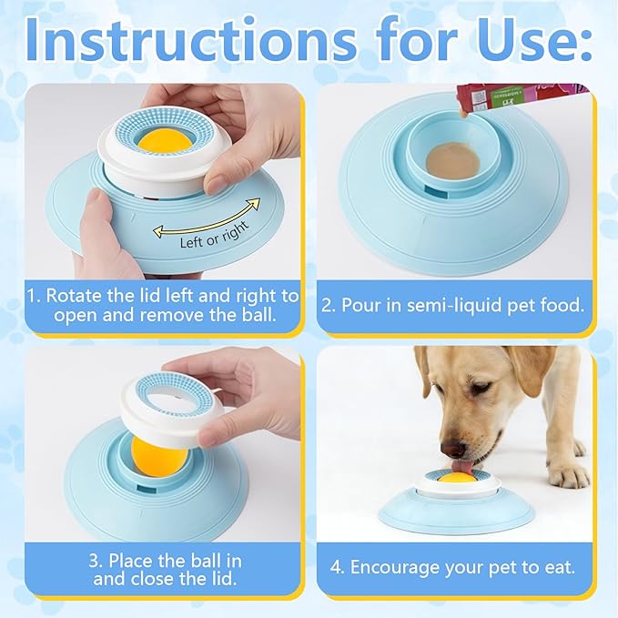 Dog Cat Licks Toys for Liquid Food, Anxieties Relief Slow Feeder Dog Lick Ball Treat Dispenser, Non-Slip Licking Bowl Enrichment Toys to Keep Them (B)