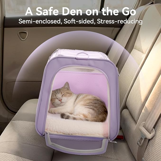 PETSFIT Soft-Sided Cat Carrier with Patented Safety Buckles, Lockable Zippers & Safety Tether,Escape-Resistant Travel Pet Carrier for Car Rides & Vet Visits, Airline Approved Under-Seat, Up to 12 lbs
