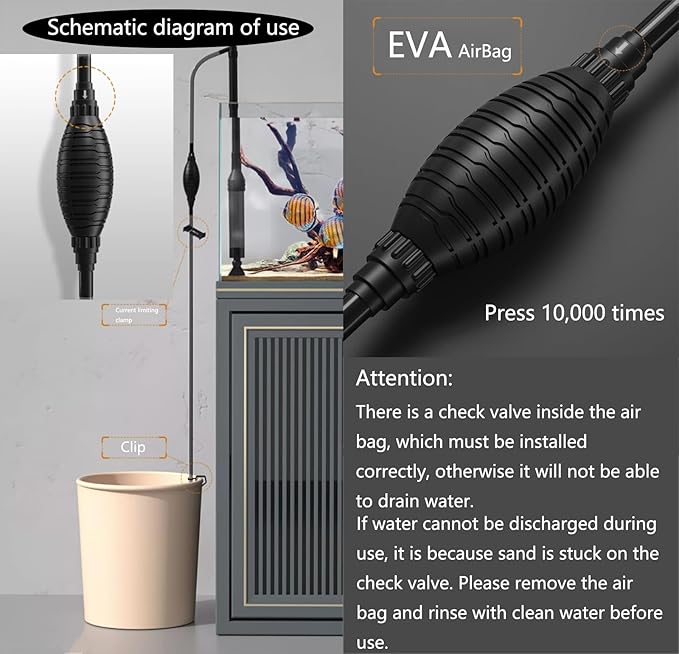 Carefree Fish Aquarium Gravel Vacuum Sand Cleaner with 6Ft Pipe Fish Tank Water Changer Adjustable Length ABS(for 5~20Gal Tank)