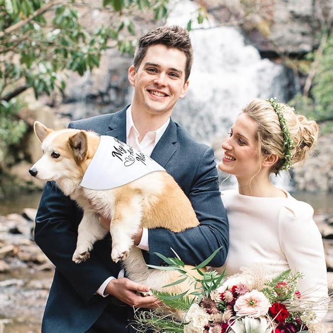 SZEE Engagement Gifts for Couples, 2 Pack My Humans are Getting Married Dog Bandanas, Wedding or Bridal Shower Gifts for Bride, Dog Wedding Bandanas, Engagement Party Decorations (White & Black, L)