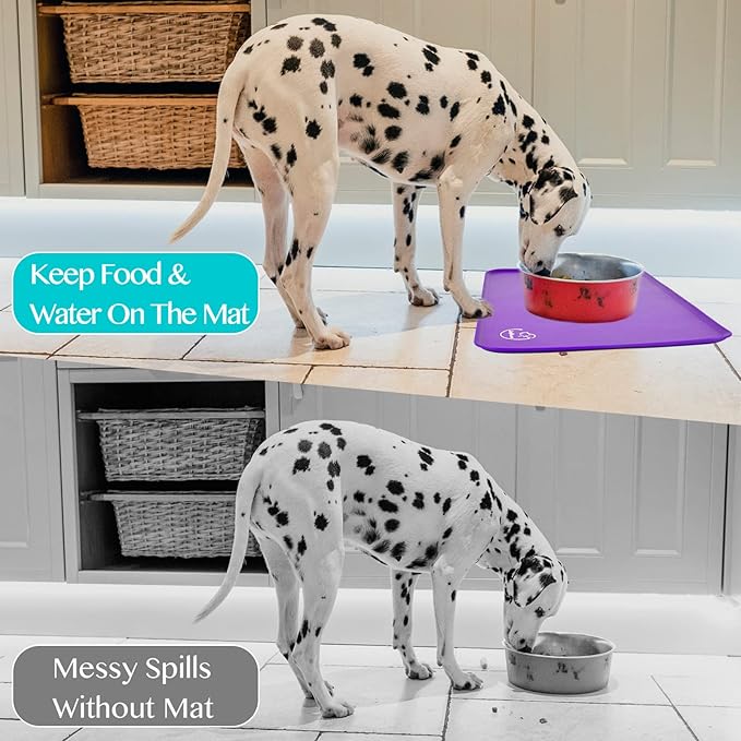 Silicone Waterproof Dog Cat Pet Feeding Mats, Non Slip, Easy Clean Pet Dog Cat Bowl Mats Placemat (24" x 16") Purple