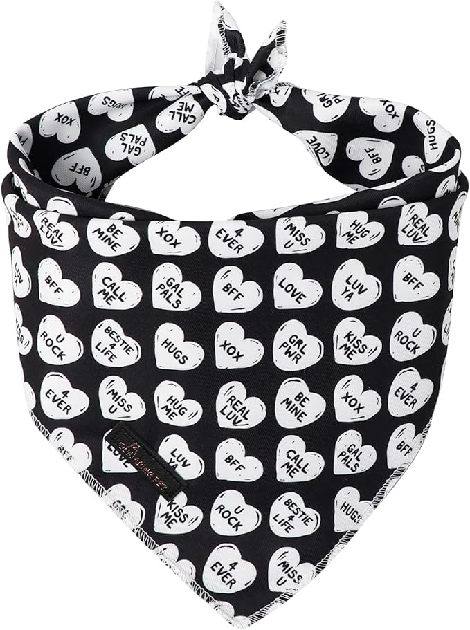 ARING PET Valentine's Day Dog Bandana, Cute Black White Pet Bandanas Scarf Triangle Bibs Handkerchief for Puppy Small Medium Large Boy Girl Dogs-L