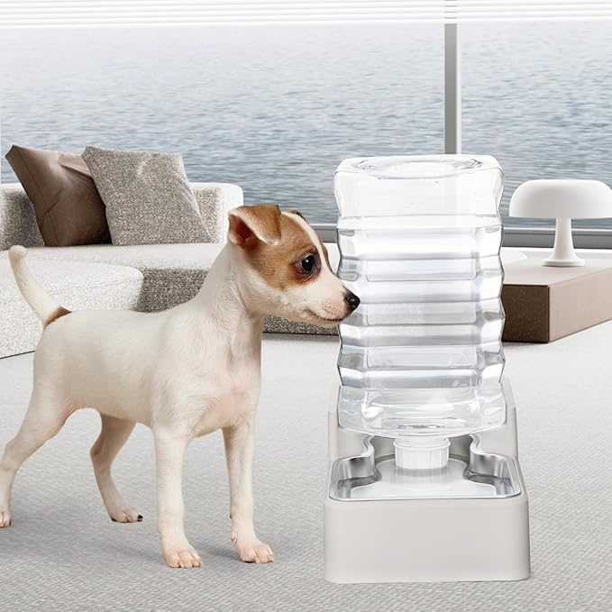 RIZZARI Stainless Steel Pet Water Feeder: 8L Large Gravity Waterer, Less Refills for Busy Owners - Leak-Proof Auto Refill - Anti-Tip Base - No Filter - for 20-35 LB Dogs - Multi-Pet/Home/Travel