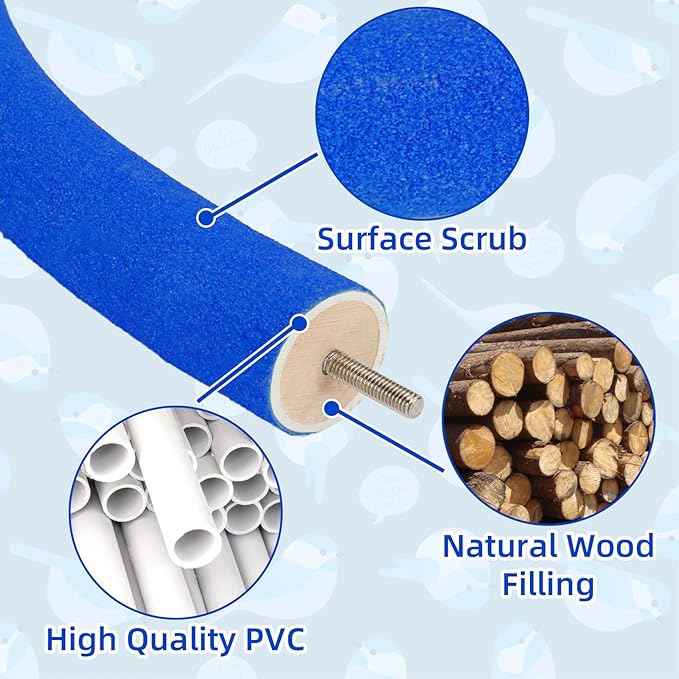 Rypet Parrot Perch Stand Toy Used for Cage Corner for Paw Grinding Clean Stick Exercise, Rough-Surfaced Quartz Bird Perch Standing Cage Accessorie for for Small Parakeets Cockatiel Conures (Blue L)