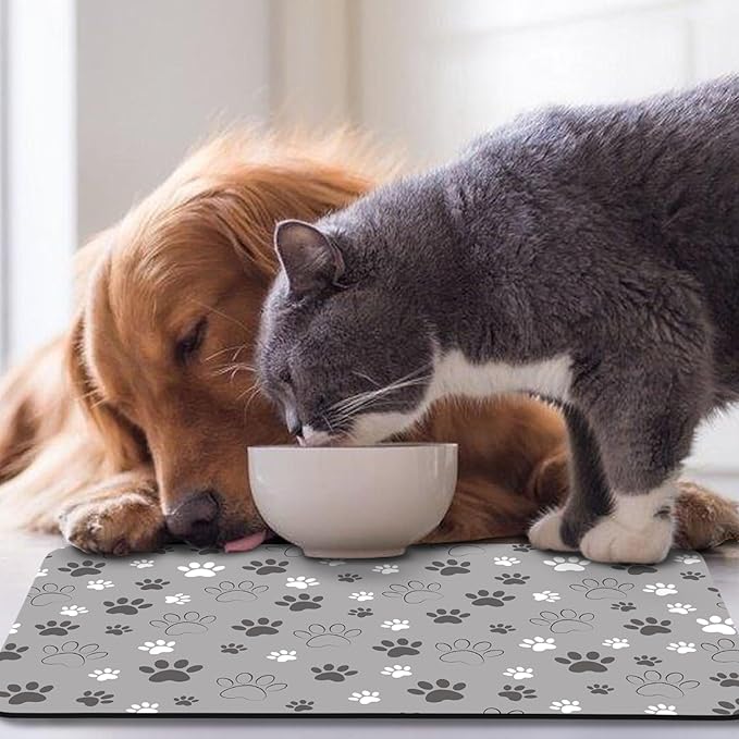 Dog Food Mat, Absorbent Water Bowl Mats Cat Pet Feeding Placemats Light Gray 16 * 24 inch