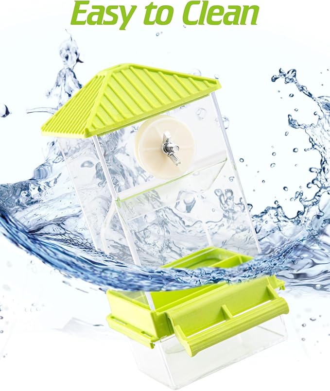 BNOSDM No Mess Automatic Bird Feeder Anti-Splash Bird Feeder Acrylic Transparent Food Container Parrot Cage Accessories for Parakeets Budgies Lovebirds Cockatoos Conures Finches (Green)