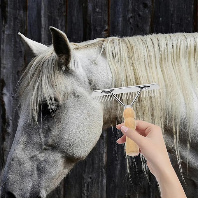 iplusmile Horse Hair Comb with Wooden Handle Ergonomic Non-Slip Pet Grooming Brush for Horses and Dogs Shedding Fur Removal Durable Cleaning Accessory 6.29 Inch