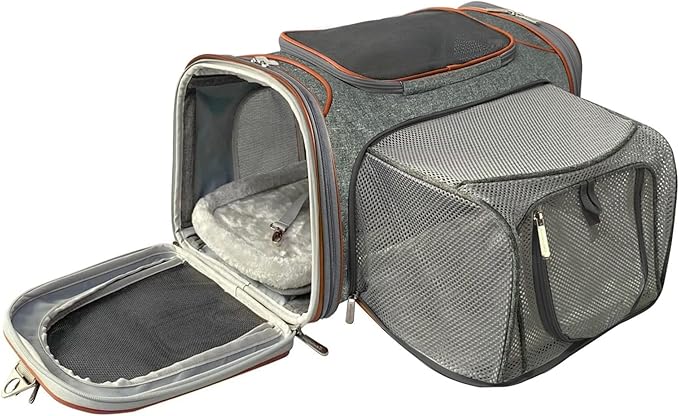 Mr. Peanut's Expandable Airline Approved Soft Sided Pet Carrier, Luxury Travel Tote with Premium Auto Self Locking Zippers, 18LX10.5WX11 H (Twilight Grey)