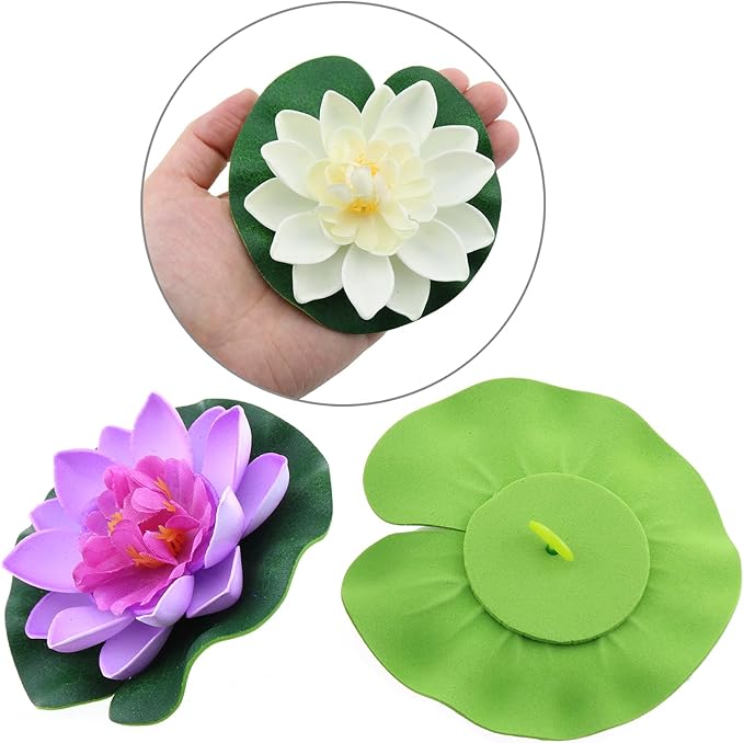 2PCS 10CM/3.94Inch Birdbath Fountain Accessory Lotus Leaf Flower Floating Spray Garden Supply Lotus Decoration Faux Artificial Lotus Flower for Garden Pond and Swimming Pool Decoration