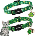 2 Pack St.Patrick's Day Kitten Collars,DOGWONG Cute Shamrock Breakaway Kitty Collars,Spring Green Trefoil Cat Collar with Bell, Lucky Clover Kitten Collars for Girl & Boy Cats