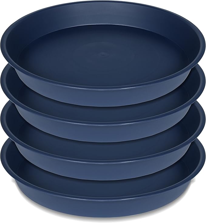 4 Pack of 16 17 inch Plant Saucer (15 inch Base), 2.3" Depth, Heavy Duty Deep Plant Trays for Planter Pots, Bird Bath Bowls, Plastic Plant Saucers for Indoors (17", Blue)