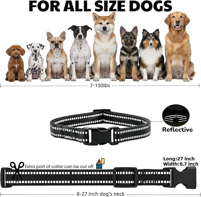 Dog Training Collar Replacement and Shock Collar Strap - 3/4 Inch Wide Adjustable Nylon Band with Reflective Replacement Strap for E Collar and Bark Collar (Black)
