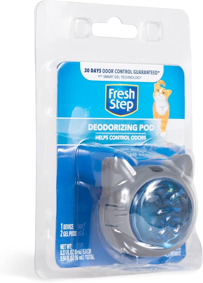 Fresh Step Cat Litter Box Deodorizing Gel Pod - Cat Litter Box Deodorizer - Combats Odors and Neutralizes Smells to Keep Your Home Clean - 1 Adhesive Devices + 2 Gel Refills