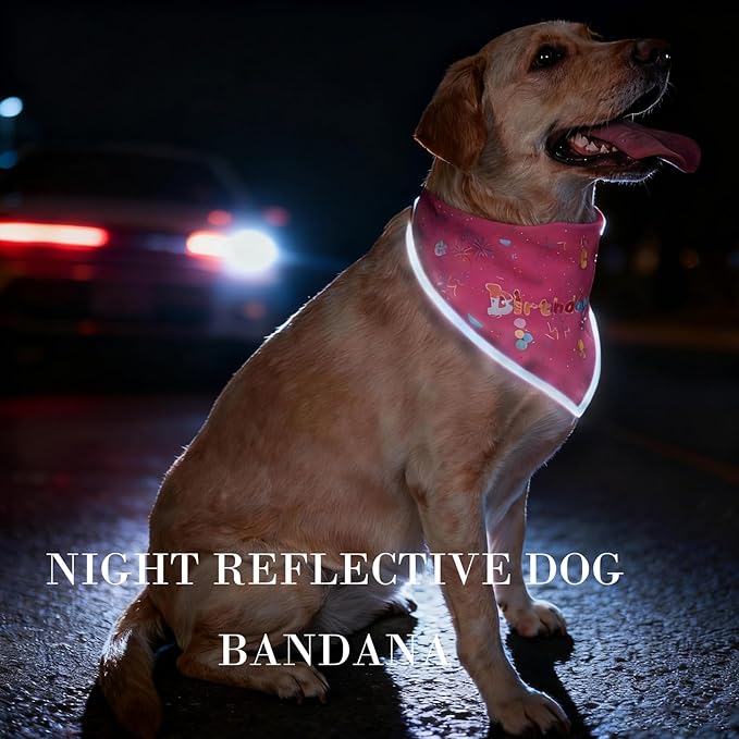 Birthday Dog Bandanas Girl,Pink Reflective Dogs Scarfs for Birthday Party Decorations Supplies for Dogs Pet Accessories,Cat Dogs Triangle Pet Scarves for Medium Dogs Outfit,M