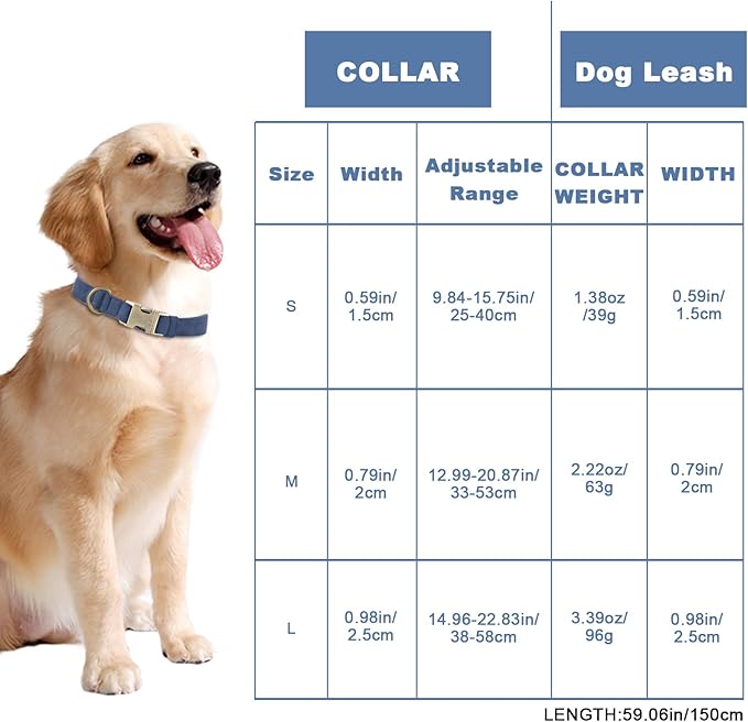 Genuine Leather Dog Collar - Adjustable Pet Collar with Quick Release Metal Buckle, Soft Skin Friendly Real Leather Collar for Small, Medium, Large Dogs (Blue Collar + Rope, M：Fit 12-20" Neck)
