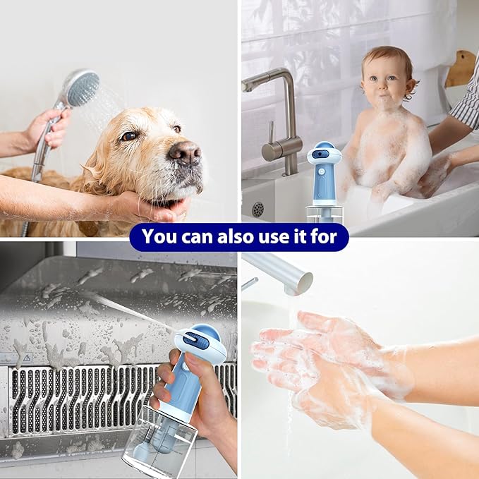Upgrade Waterproof Electric Dog Shower with Automatic Soap Dispenser, Magnetic Charging Shampoo Frother, and Bubble Machine for Pets - Blue
