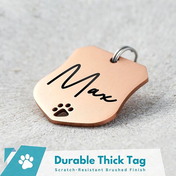 Ultra Joys Dog Tags Personalized for Pets - Hollow Paw Custom Pet ID Tag - Engraved Dog Tag for Small, Large Dogs - Small Badge in Rose