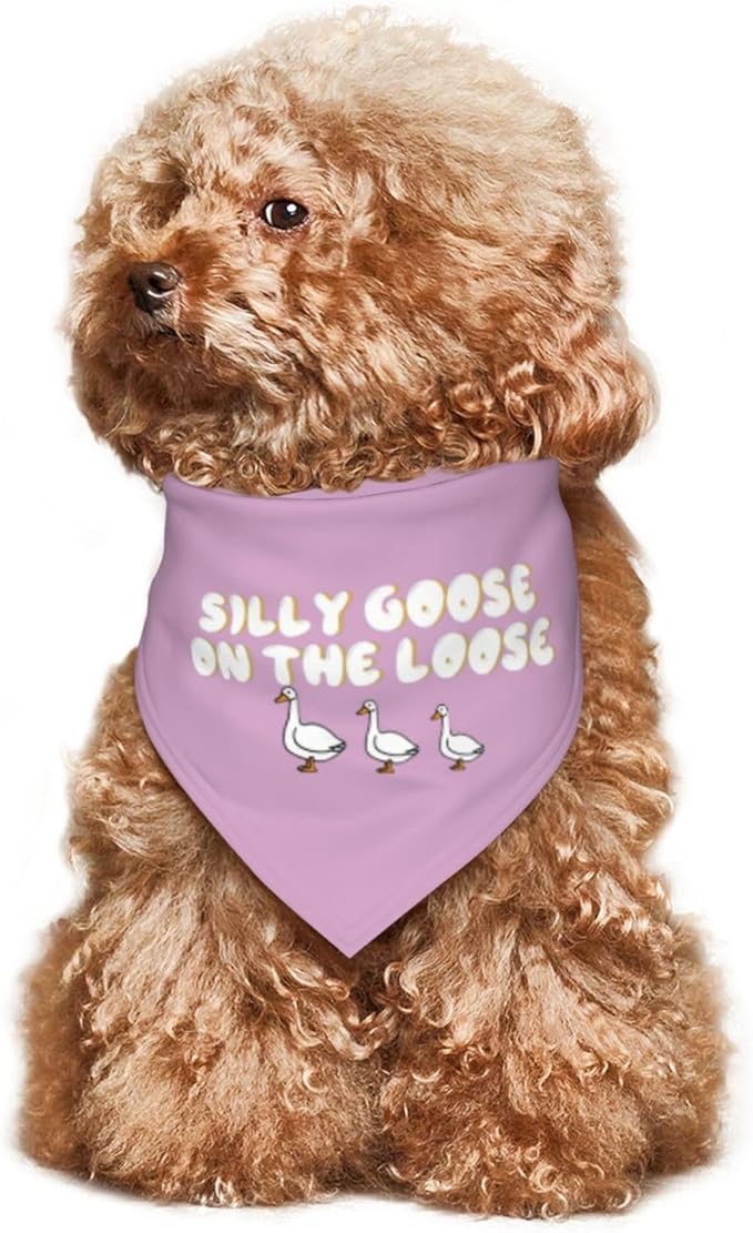 Silly Goose on The Loose Triangle Dog Bandana,Summer Bandana Funny Triangle Dogs Scarf Handkerchief Soft Adjustable Puppy Bandanas (Pink Purple)