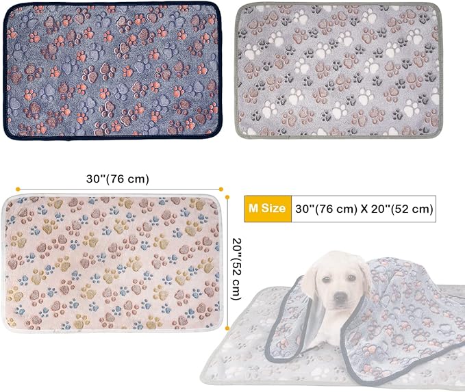 Dono 1 Pack 3 Dog Blankets, Soft Fluffy Fleece Pet Blanket Warm Sleep Mat Paw Print Design Puppy Kitten Throw Blankets Doggy Blanket for Dogs
