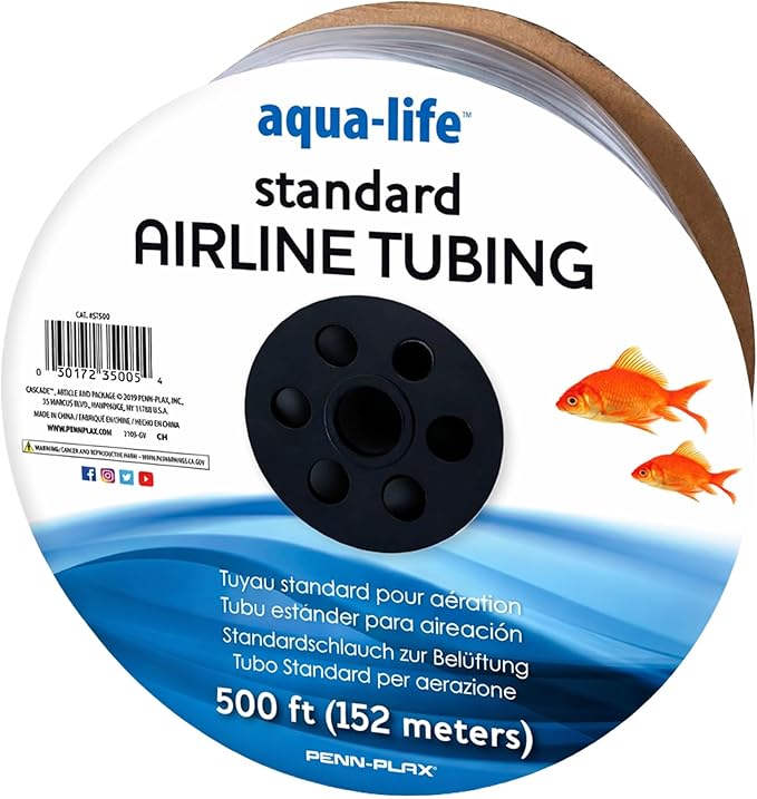 Penn-Plax Aqua-Life Standard Airline Tubing - 3/16 Inch Flexible Airline Hose for Aquarium Pumps, Fish Tank Line for Air Stones & Filters - Safe for Freshwater & Saltwater - 500 ft Long, Clear