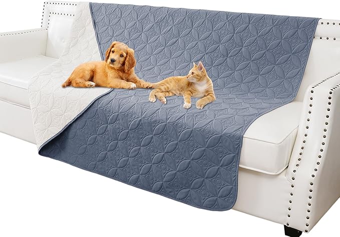 Waterproof Dog Blanket, 68x82 inches Pet Couch Covers for Sofa, Bed Furniture Protector from Dogs Washable and Reversible-Blue+Cream