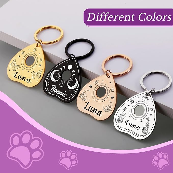 Goth Cat Tags Personalized Halloween Gifts for Dogs, Spooky Pet ID Tags,Boo Basket Stuffers, Summon My Mom Dad,Custom Anti-Lost Dog Name Collar Plate for Small Large Dogs Cats