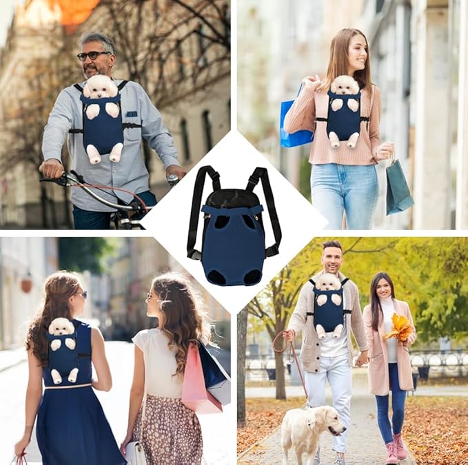 FEimaX Dog Carrier Backpack Pet Legs Out Front Cat Travel Bag, Adjustable Puppy Backpacks Carriers Hands-Free for Small Medium Dogs Cats Hiking Traveling Camping Daily Walking