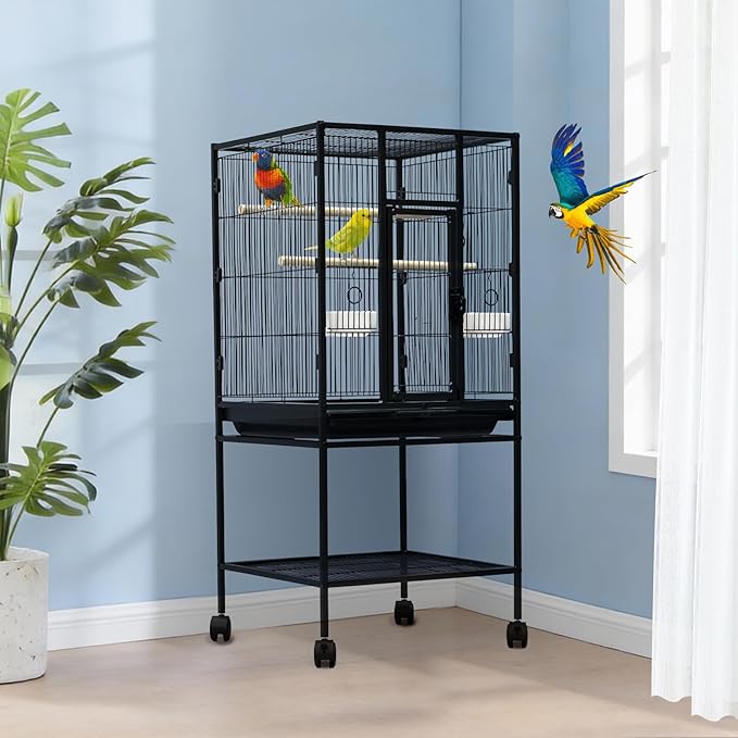Large Bird Cage, 40.5" H Big Bird Cage with Stand for Parakeets Parrots Conures Lovebird Cockatiel Black