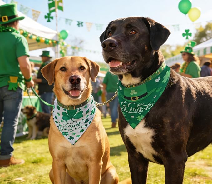 St. Patrick's Day Dog Bandanas Set 2PCS-Large,Featuring Irish Shamrock & Plaid Design Bandanas for Holiday Parties,Perfect Pet Scarves for Boys and Girls,Dog Outfit Gifts for Medium to Large Dogs