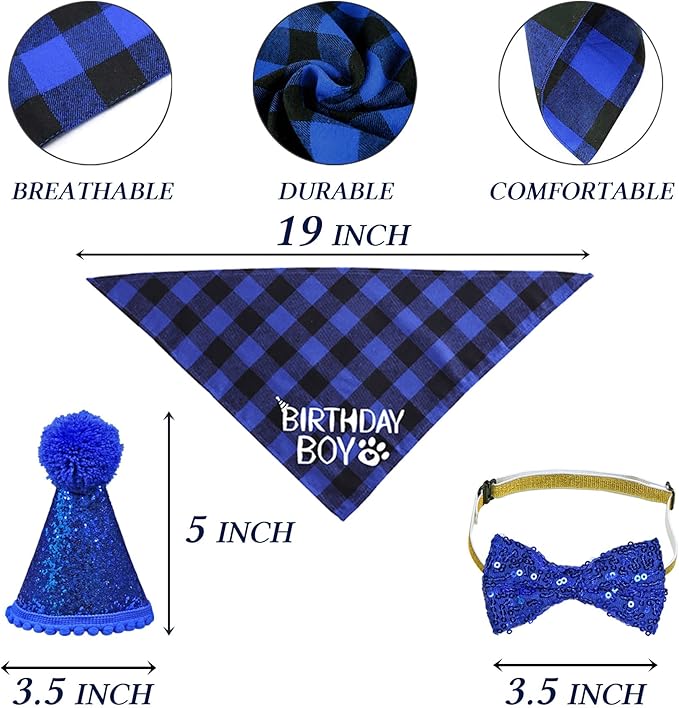 STMK Cat Birthday Decorations, Cat Birthday Hat with Number Bandana Bow Tie Collar for Cats Kittens Apparel Birthday Outfits