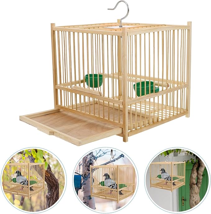 Yardwe Bird Travel Carrier Cage Parrot Cage with Handle Wooden Perch Drink Cup Feeder Dish for Small Parrots Canaries Parrotlets Lovebirds Conures Cockatiels